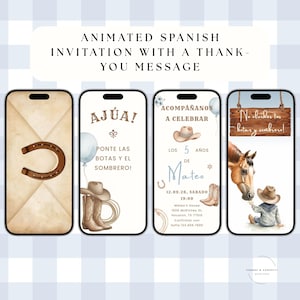 Spanish Cowboy First Rodeo Invitation designed as a western-style first birthday rodeo invite, perfect for a Mexican cowboy themed celebration and a fun “my first rodeo” birthday party invite