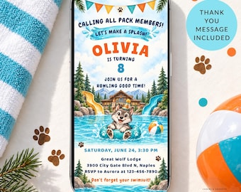 Great Wolf Lodge Invite, Animated Birthday Evite For Kids Party, Boy and Girl, Thank You Message Included (Digital Download)