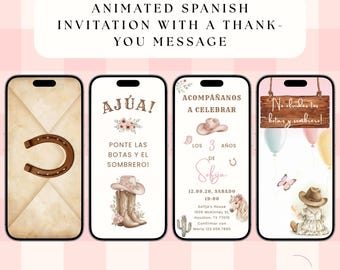 Spanish First Rodeo Birthday Invitation Animated, Girls’ Western Party Video Invitation, Invitación de Primer Cumpleaños, (Digital Download)