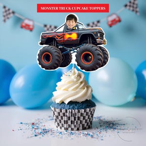 Monster Truck Face Cupcake Toppers Printable, Boy Birthday Party Decorations, Monster Jam Theme, Personalized Truck Party Decor, Custom Bday