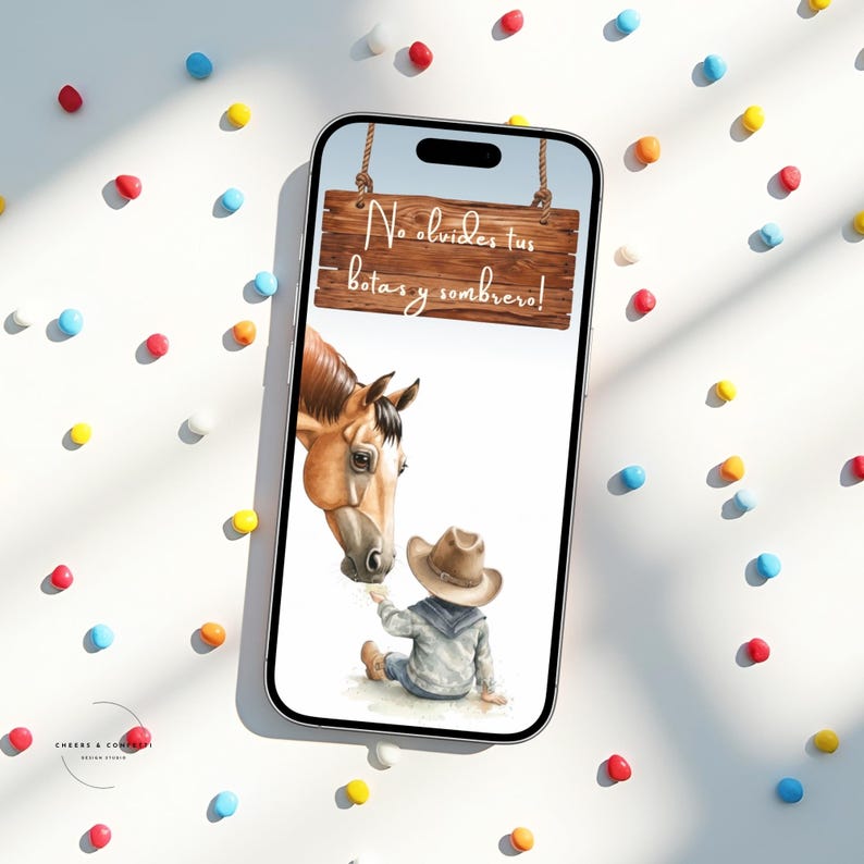 Mobile-friendly cowboy video invitation designed for easy sharing, perfect as a smartphone birthday invite for a little cowboy or western-themed party.