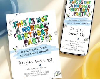 13Th Birthday Invitation Boy Digital, Editable Printable Invite For Teen Boys, Canva Template, Neon Graffiti Evite (Digital Download)