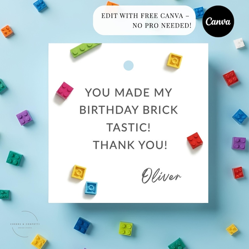 Bricks Thank You Tag, Editable Printable Gift Tags for Building Blocks ...