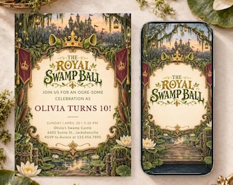 Ogre Invitation For Swamp Ball, Editable Girl Birthday Invite Template, Fairy Tale Party, Princess and Castle (Digital Download)
