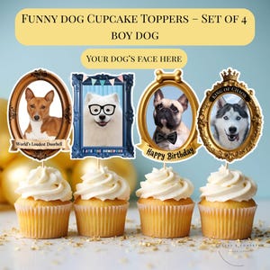 Personalized Dog Face Cupcake Toppers: Funny Barkday Party Decor (Digital Download) printable, Gift for Dog Mom