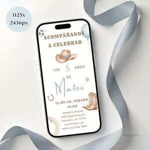 Boy and horse Mexican birthday invitation with a rustic cowboy theme, perfect as a western equestrian kids party invite and horse-themed phone invitation for a little cowboy.