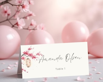 Pink Hibachi Party Place Card Template, Japanese Birthday Dinner, Cherry Blossom Template, Sakura Sushi Night, Printable, Party Decor, HP4
