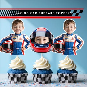 Personalized Race Car Photo Cupcake Toppers: F1 Birthday Party (Digital Download)