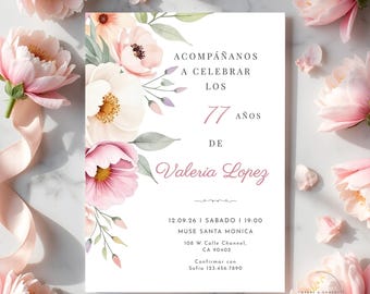 Invitación de 70 cumpleaños en español, Plantilla editable para Fiesta Sorpresa, Descarga digital, Invitación de cumpleaños para mujeres SF