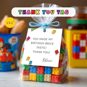 Bricks Thank You Tag, Editable Printable Gift Tags for Building Blocks Birthday Party, Kids Favor Labels, Digital Party Table Decor LI