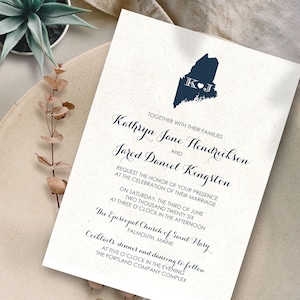 Pick Your State! Custom State Monogram Wedding Invitations - Letterpress or Digital Printing afbeelding 1