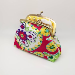 Sommer Blumen Clutch Geldbörse Portemonnaie Baumwolle Double Frame Metall Tasche Tasche Kiss Lock Joanyg Geschenk für Frauen Gelb Grün Blau Tropical Pink
