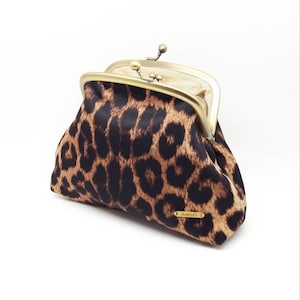 Leopard Print Clutch Coin Purse Wallet Naranja Marrón Oro Seda Amarillo Kiss Lock Frame Joanyg Regalo para Mujeres Animal Africano Salvaje Scuba Fabric