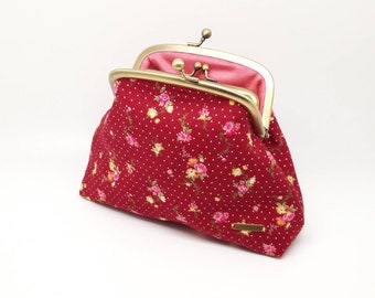 Berry Red Kisslock Coin Purse Clasp Wallet Clutch Gift for Women Metal Frame Small Bag Joanyg Rose Handbag Pink Green Yellow Polka Dots
