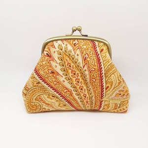 Indische Paisley Clutch Geldbörse Portemonnaie Baumwolle Gold Rahmen MetallTasche Tasche Kiss Lock Joanyg Geschenk für Frauen Orange Kupfer Rot Gelb Rost