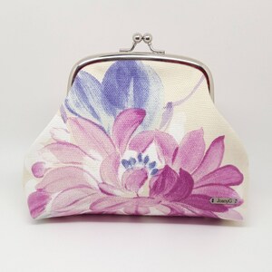 Lila Agua Lilly Moneda Monedero Cartera Clutch Blanco Rosa Flor Púrpura Kiss Lock Doble Marco Plata Lino Joanyg Regalo Mujer Bolso Patrón Floral