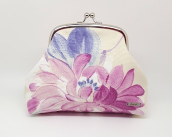 Lilac Water Lilly Coin Purse Wallet Clutch White Pink Flower Purple Kiss Lock Double Frame Silver Linen Joanyg Gift Women Bag Floral Pattern