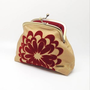 Oro rojo Kisslock Moneda Monedero Cierre Cartera Clutch Regalo para mujeres Marco de metal Bolso pequeño Joanyg Terciopelo irlandés Silk Flower Pattern