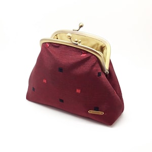 Negro Rojo Cuadrado Kisslock Coin Purse Cierre Cartera Clutch Regalo para Mujeres Marco de metal Joanyg Bolsa pequeña Seda de oro
