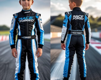 Tuta da kart per bambini: livello CIK/FIA 2, personalizzabile con loghi.