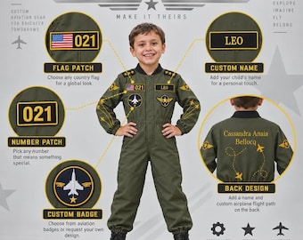 Custom Pilot Suit for Kids & Adults: Personalized Flight Jumpsuit, Aviation Costume