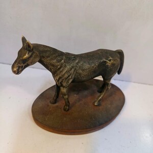 Vintage Brass Horse Figurine on Wood Base Rustic Farmhouse Decor  Antique-Style Collectible Horse Statue