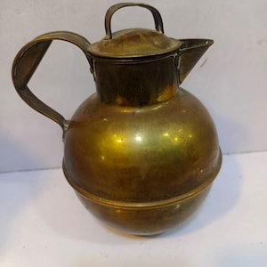 Vintage Brass Water Pitcher, Antique Brass Jug, Rustic Brass Pot, Collectible Home Decor