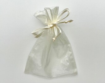 Organza Favor Bag, 4" x 5.5", Off-White, Drawstring Gift Bag, Wedding, Shower, 10/20/30 pieces