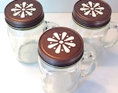 Mason Jar boire Mason pinte de Mugs-6 pots avec bouchon Daisy Bronze rustique et poignée, faveurs, stockage, mélanges