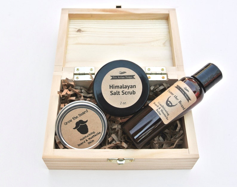 Men's Grooming Gift Set in Wood Box with Beard & Mustache Etsy