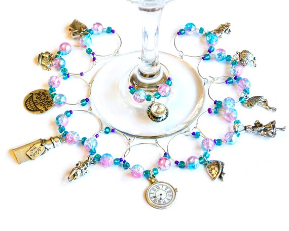 6 X MAKE YOUR OWN WINE GLASS//TEACUP MUG CHARMS ALICE IN WONDERLAND THEME