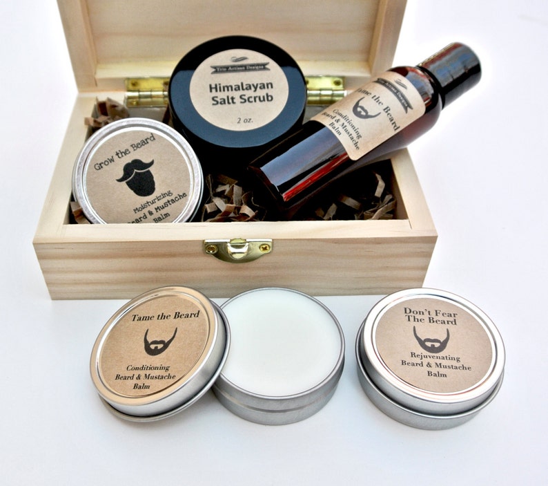 Men's Grooming Gift Set in Wood Box with Beard & Mustache Etsy