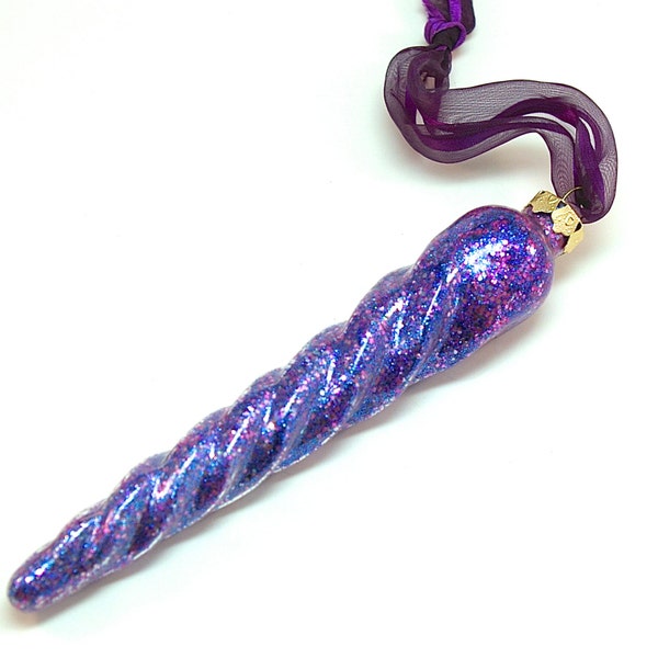 Purple Icicle Ornament- Large Glitter Glass Purple Icicle Ornament, Holiday Decoration