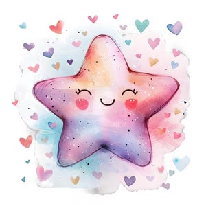 Star Clipart Bundle, 10 Kawaii Watercolor Star PNGs, Cute Galaxy Clip Art, Pastel Stars, Smiling Star Illustrations, Instant Download
