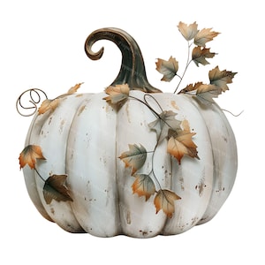 Fall Pumpkin & Leaf Clipart, Watercolor Autumn PNG Set, Rustic Harvest Leaves Download, Thanksgiving Sublimation Graphics