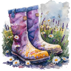 Watercolor Rain Boots Clipart, 11 Floral Garden Boot PNGs, Spring Gardening Clip Art, Cottagecore Flower Clipart, Pastel Printable Pack