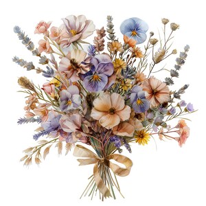 Watercolor Wildflower Bouquet Clipart, 10 PNG Floral Illustrations, Rustic Flower Clip Art, Spring Botanical Bundle, Wedding Graphics