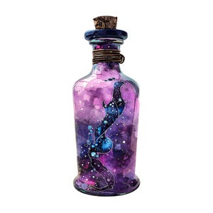 Galaxy Potion Bottle Crystals Clipart, Cosmic Purple Watercolor PNG, Magical Fantasy Bottle Art, Witchy Apothecary Digital Graphic