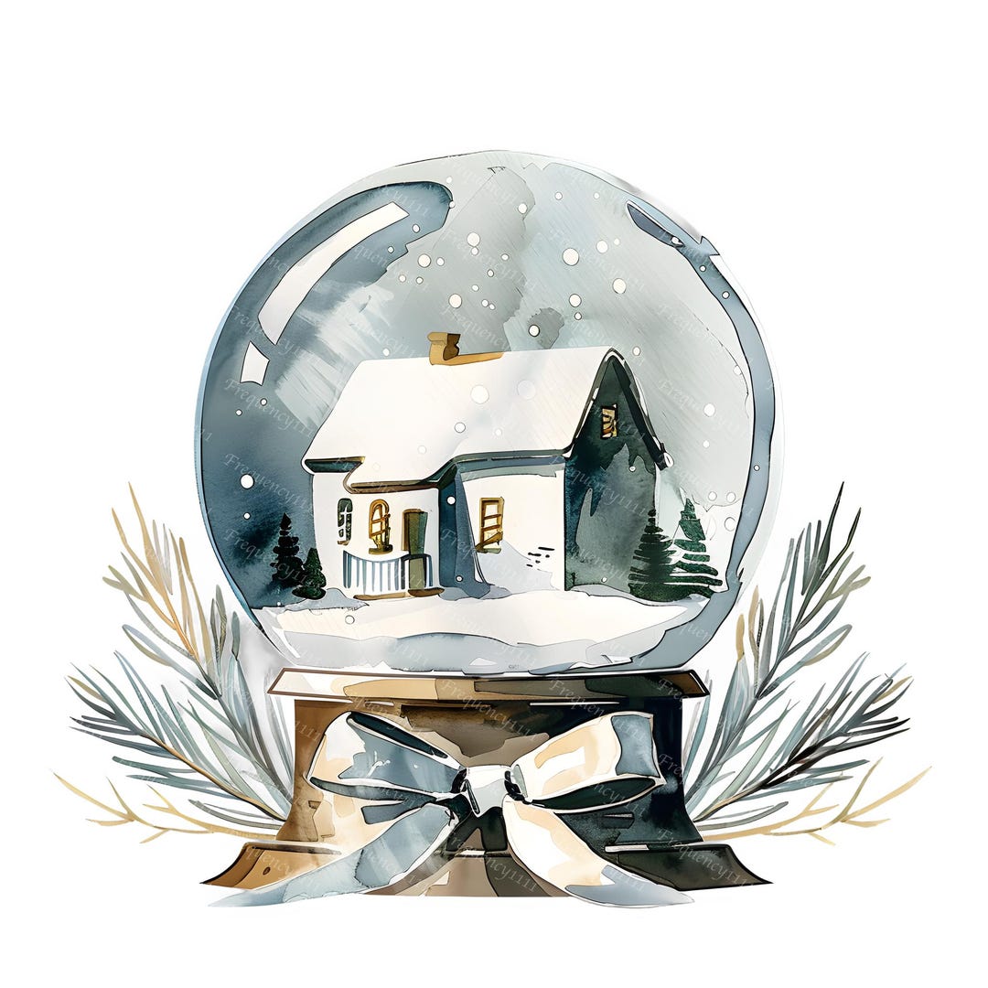 Watercolor Christmas Snow Globe Clipart, 16 PNG Winter House ...