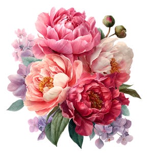 Aquarel pioen clipartbundel 10 png digitale bloemen download voor huwelijksuitnodigingen scrapbooking sublimatiekaarten ambachten