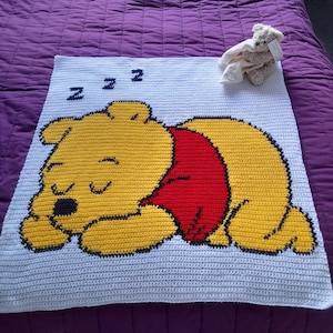 Sleeping Pooh baby blanket crochet pattern NOT FINISHED BLANKET single crochet or double crochet in U.k.