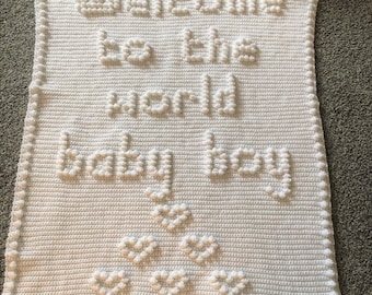 Welcome to the world baby boy Crochet bobble stitch blanket pattern NOT COMPLETED ITEM