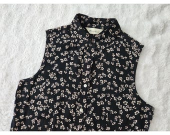 Camisa sin mangas de rayón estilo vintage de los 90 de Eddie Bauer para mujer, talla M, color negro con estampado floral...