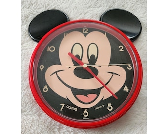 Vintage Disney Mickey Mouse Lorus Wall Clock Red w/ Black Ears Japan Movt Works
