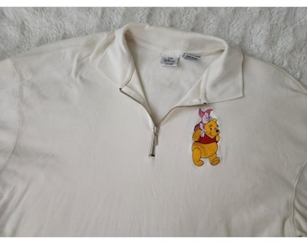 Vintage Disney Store Winnie the Pooh Piggyback Piglet 1/4 Zip Pullover Cream XL