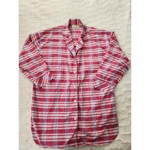 Vtg Victoria&#39;s Secret Pink Plaid Flannel Button Night Gown Womens M/L Gold Label
