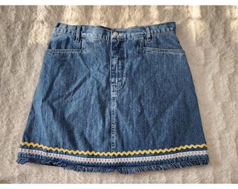 Minifalda vaquera Vintage No Excuses con ribete de flecos estilo Y2K Boho Talla...