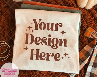 Ivory Comfort Colors 1717 Mockup | Ivory Shirt Mockup | Fall Comfort Color mockup | Folded Flat Lay | Fall Mockup
