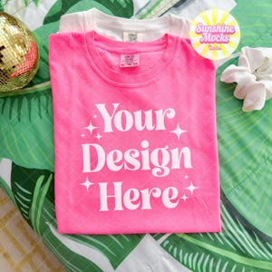 Neon Pink Comfort Colors 1717 Mockup | Folded Neon Pink Flat Lay Mockup | Comfort Colors Mockup | Cute Preppy Summer Mockup