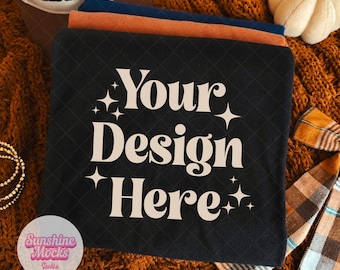 Black Comfort Colors 1717 Mockup | Black Shirt Mockup | Fall Comfort Color mockup | Folded Flat Lay | Fall Mockup